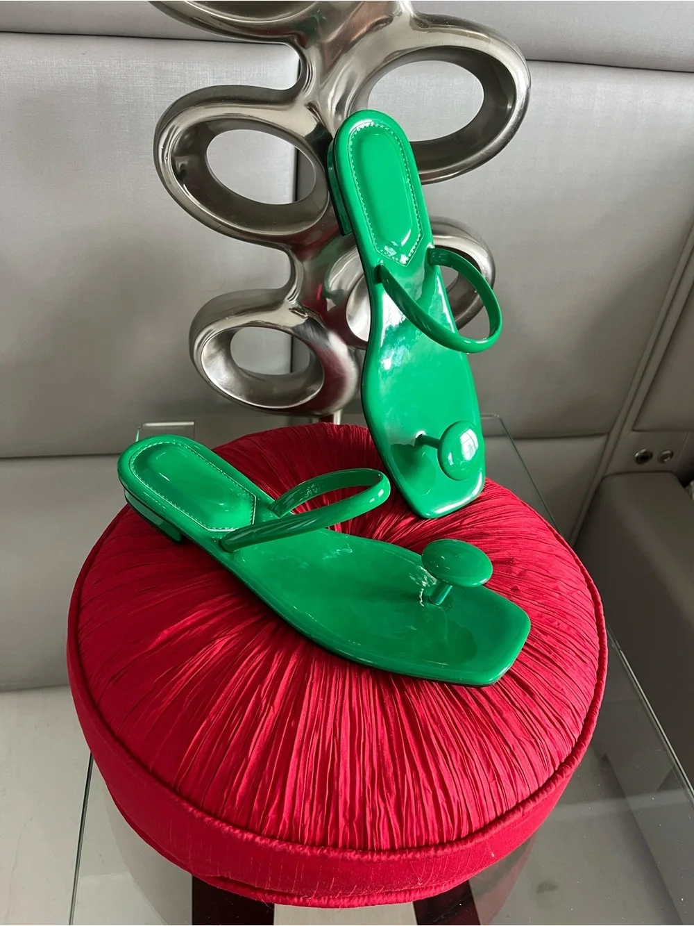 Green Patent sandals
